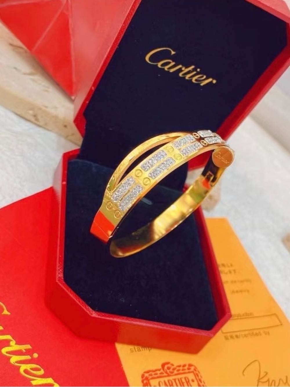 Designer Inspired Gold Pavé Crystal Bangle Bracelet